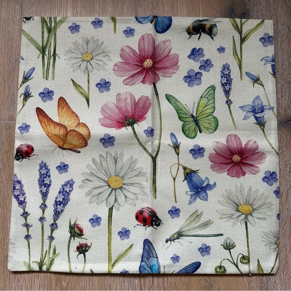 Set of 4 Floral and Butterfly Print Pillow Covers Square Pillowcases - 16 Inches - Picture 4 of 8